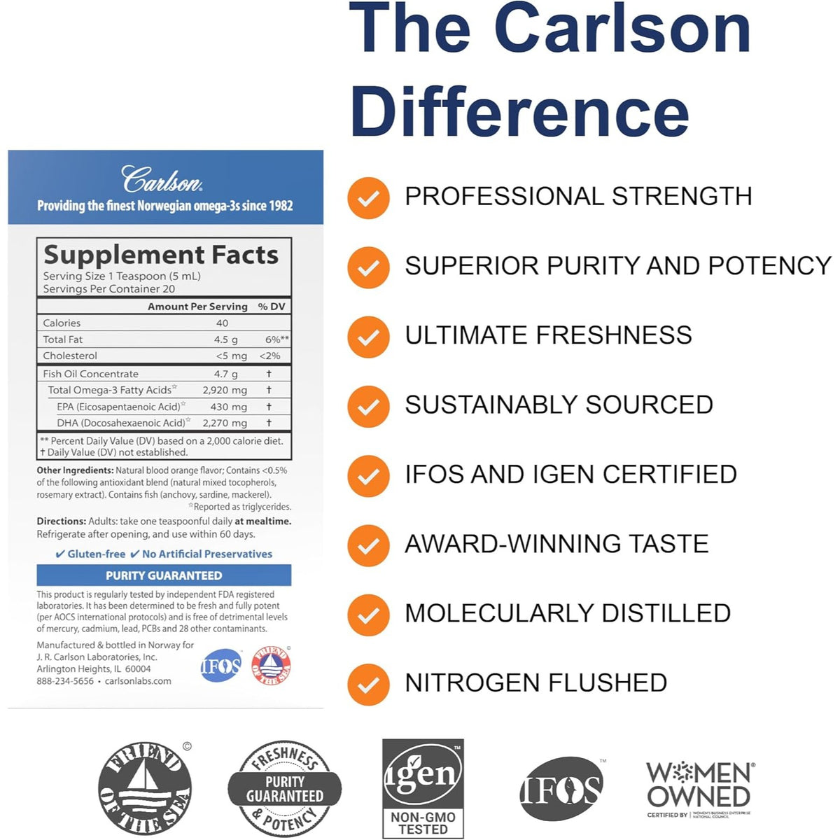 Carlson Labs Elite DHA 2270 mg 100 ml Sabor Naranja