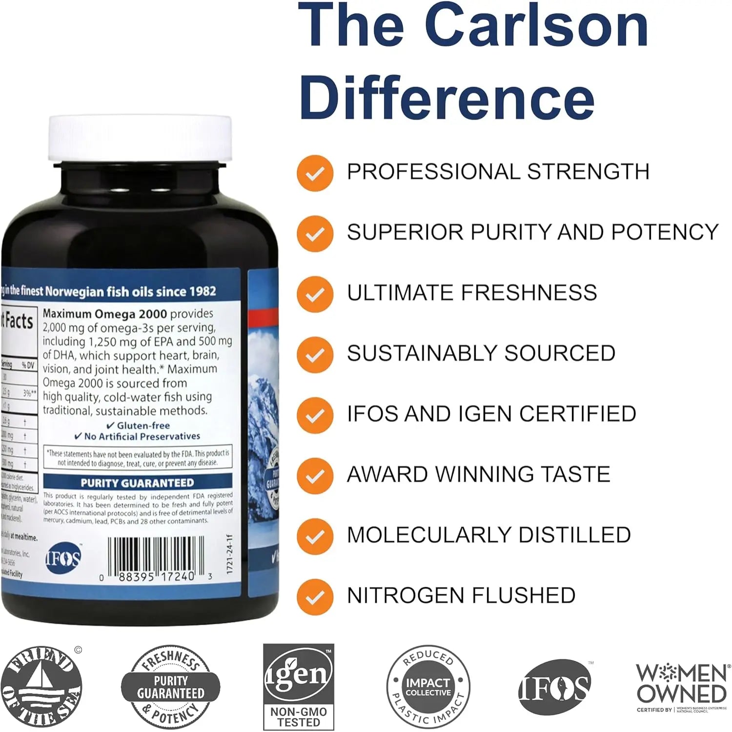 Carlson Maximum Omega 2000, Norwegian, 2,000 mg Omega-3s, 90 + 30 Soft Gels