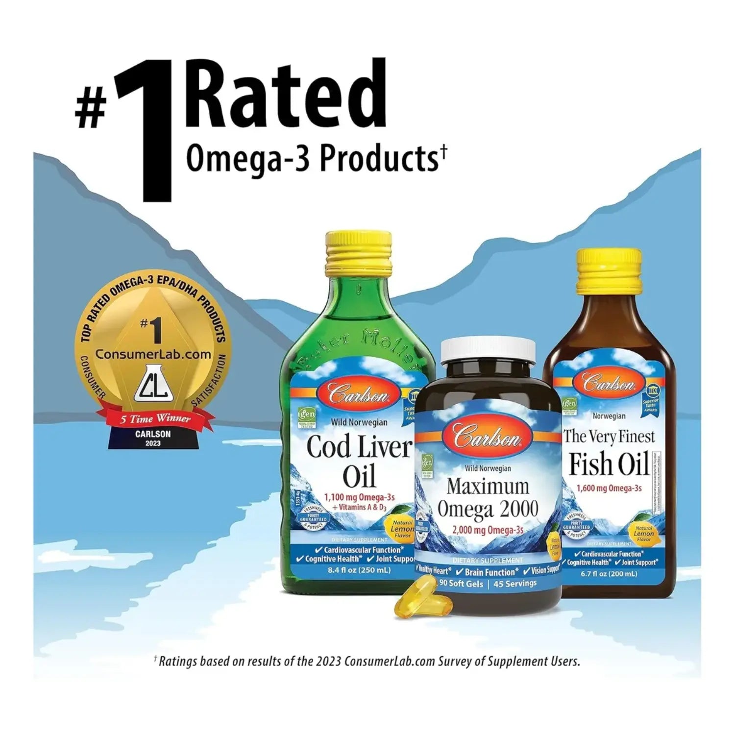 Carlson Maximum Omega 2000, Norwegian, 2,000 mg Omega-3s, 90 + 30 Soft Gels