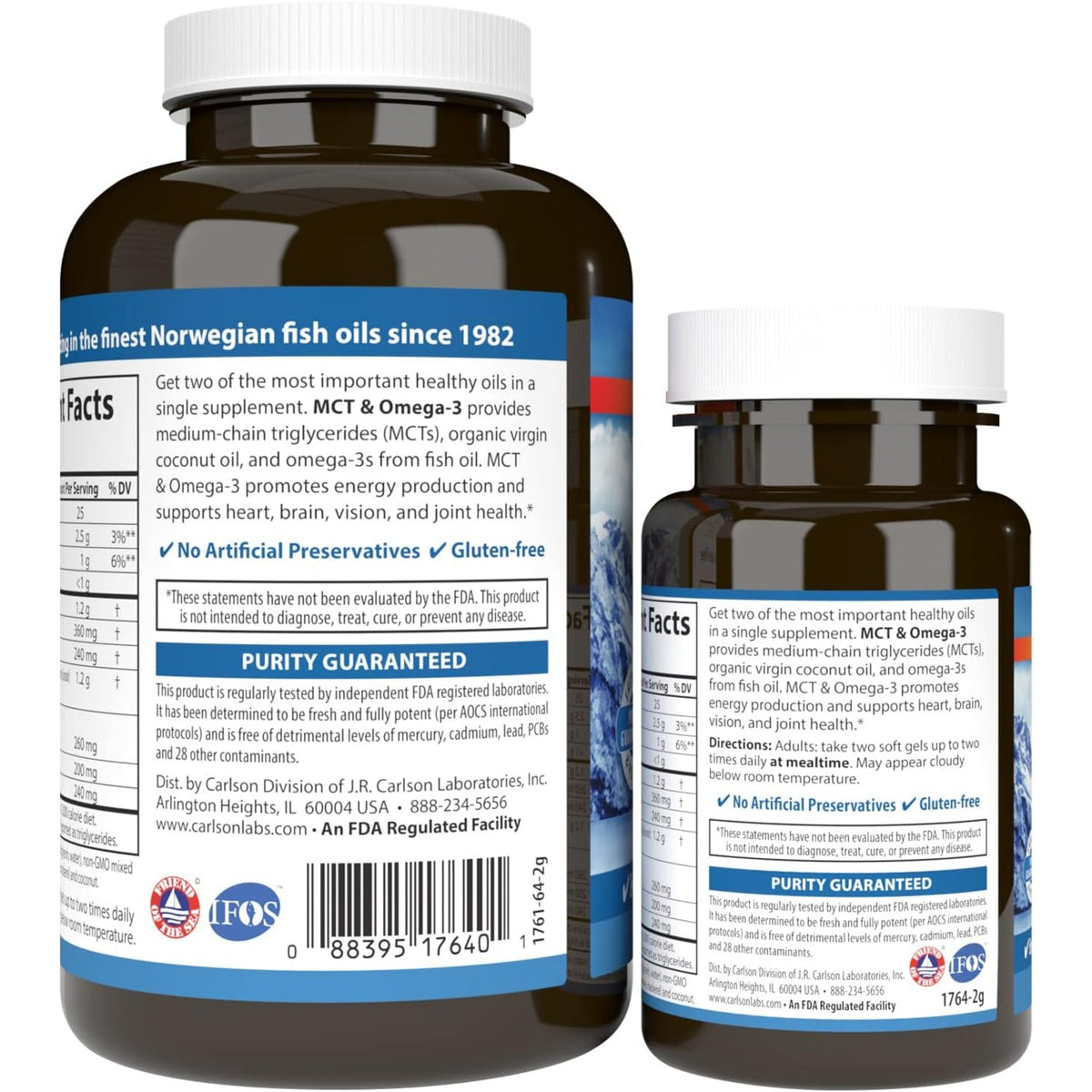 Carlson Labs MCT y Omega-3 120 + 30 Cápsulas Blandas