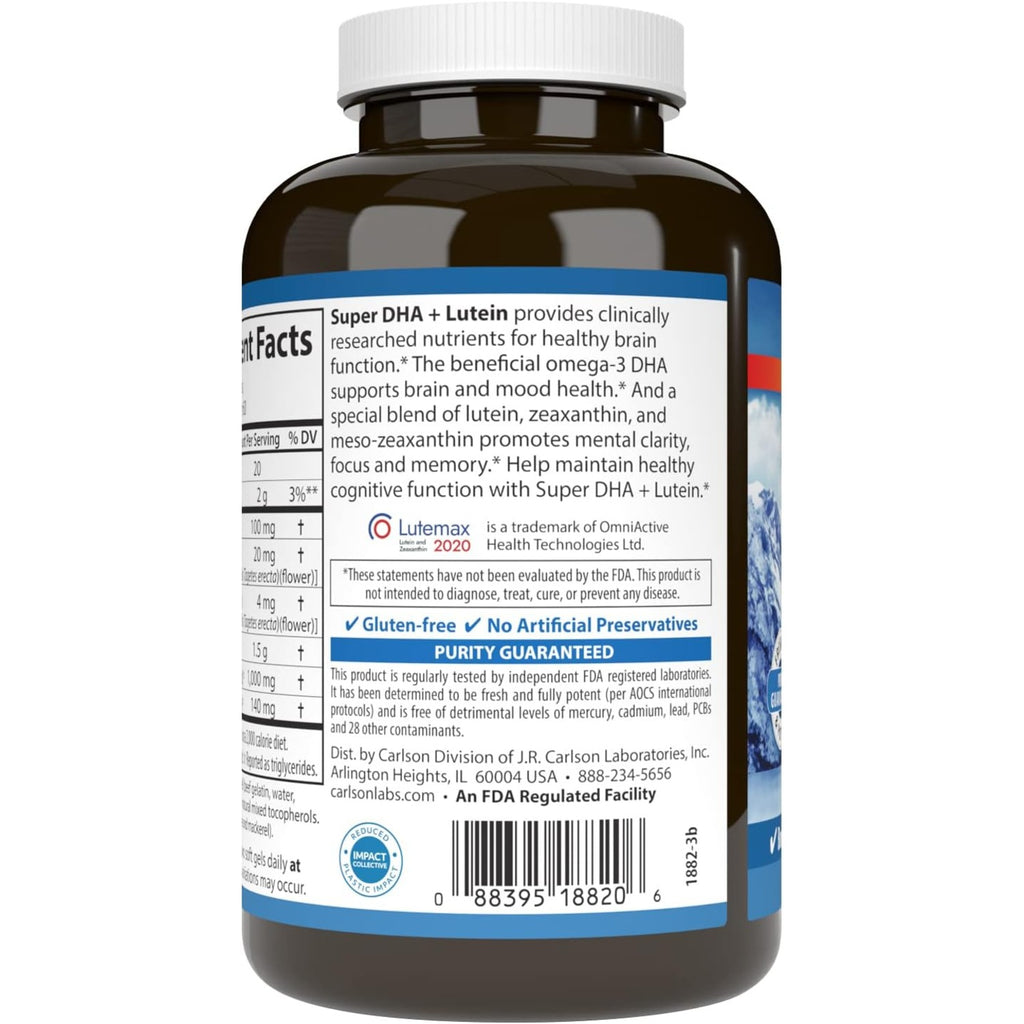 Carlson Labs Super DHA Plus Luteína 1000 mg 120 Cápsulas Blandas