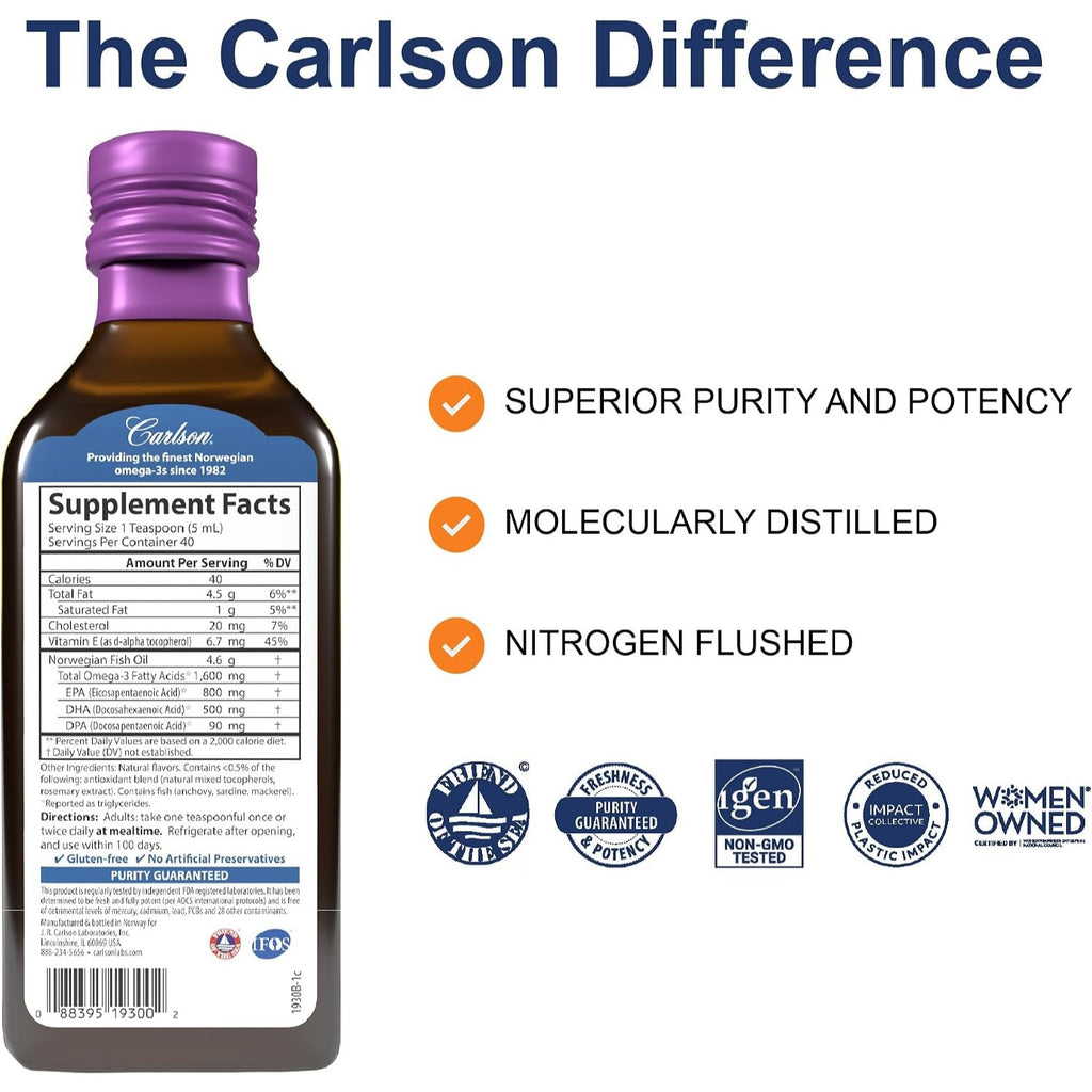 Carlson Labs The Very Finest Fish Oil Omega-3 1600 mg 200 ml Sabor Bayas Mixtas