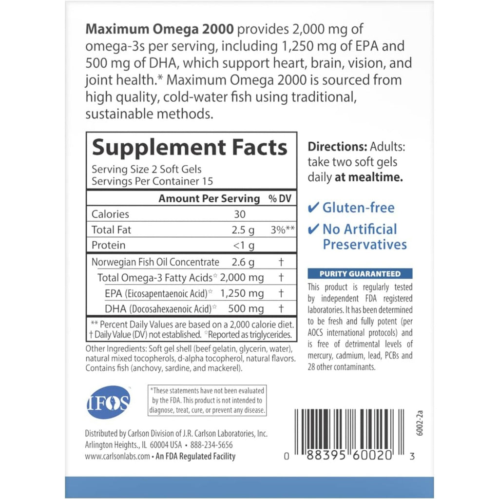 Carlson Labs Maximum Omega 2000 2000 mg Grab + Go 30 Cápsulas Blandas