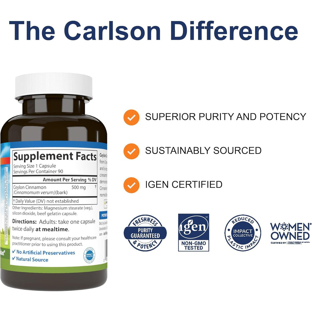Carlson Labs Canela de Ceilán 500 mg 90 Cápsulas