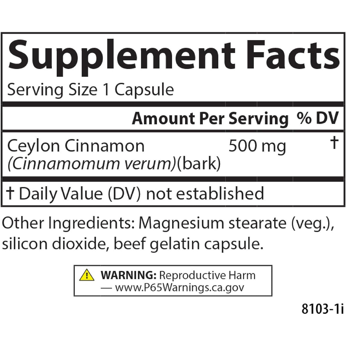 Carlson Labs Canela de Ceilán 500 mg 90 Cápsulas