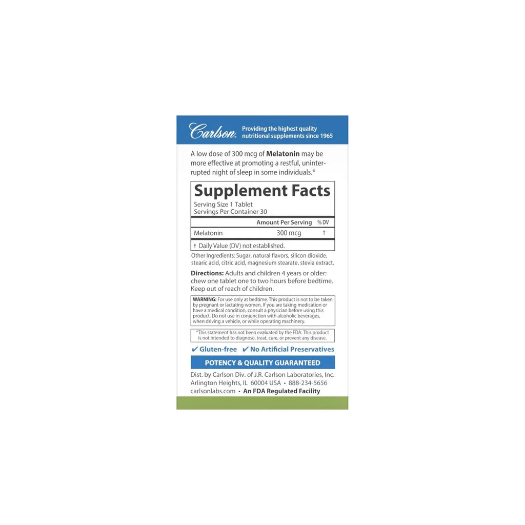 " Carlson Labs Melatonina 300 Mcg 30 Tabletas Sfn"