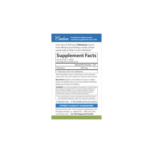 " Carlson Labs Melatonina 300 Mcg 30 Tabletas Sfn"