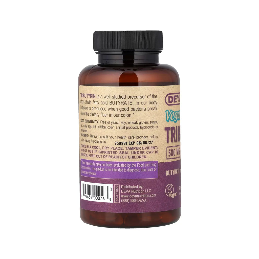 Deva Nutrition Vegan Tributyrin - 500 mg Con 90 Capsulas Veganas
