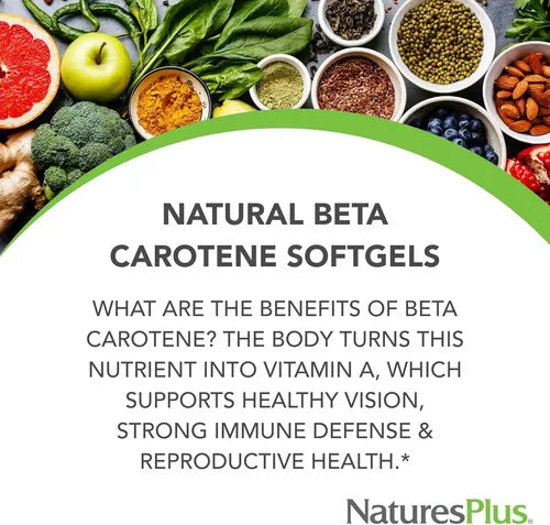 NATURES PLUS | Natural Beta Carotene 25,000 UI | 90 Cápsulas Blandas | Apoyo a la Salud Visual y Sistema Inmunológico