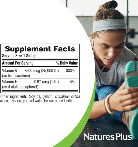 NATURES PLUS | Natural Beta Carotene 25,000 UI | 90 Cápsulas Blandas | Apoyo a la Salud Visual y Sistema Inmunológico