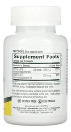 Natures Plus Vitamina D3 1000 UI + K2 100 mcg | 90 Cápsulas Vegetales | Salud Ósea y Apoyo Inmunológico | Absorción de Calcio | Suplemento Alimenticio