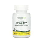 Natures Plus Vitamina D3 1000 UI + K2 100 mcg | 90 Cápsulas Vegetales | Salud Ósea y Apoyo Inmunológico | Absorción de Calcio | Suplemento Alimenticio