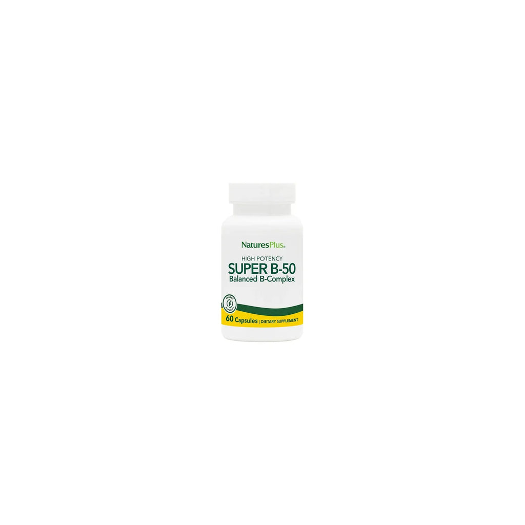 Natures Plus Super B-50 Complex | 60 Cápsulas Vegetarianas | Complejo B | Energía y Sistema Nervioso | Suplemento Alimenticio