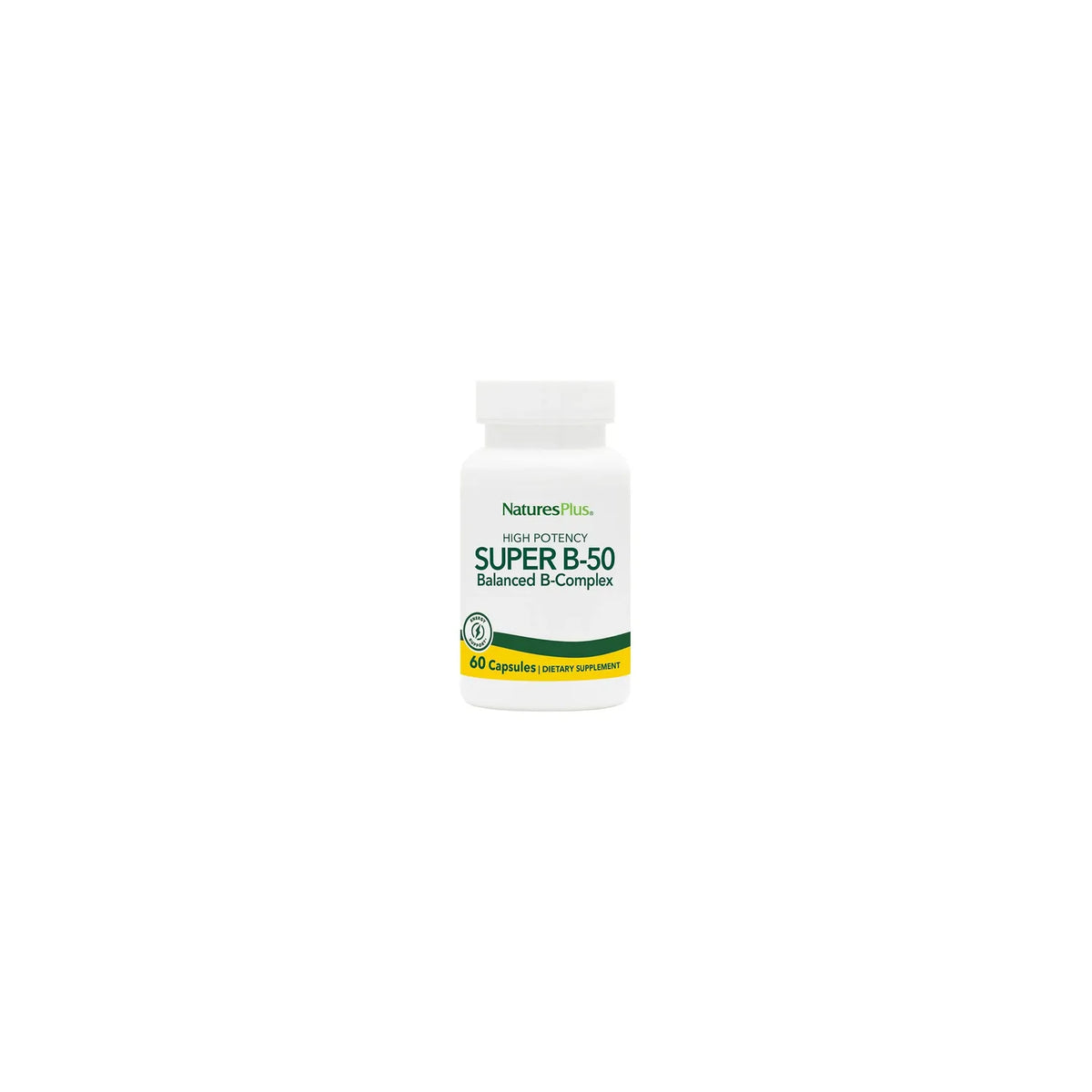 Natures Plus Super B-50 Complex | 60 Cápsulas Vegetarianas | Complejo B | Energía y Sistema Nervioso | Suplemento Alimenticio
