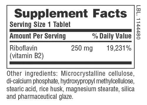 Natures Plus Vitamina B2 250 mg | 60 Tabletas | Riboflavina de Liberación Prolongada | Energía y Sistema Nervioso | Suplemento Alimenticio