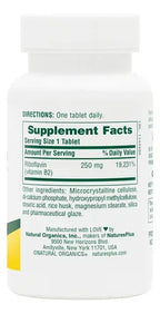 Natures Plus Vitamina B2 250 mg | 60 Tabletas | Riboflavina de Liberación Prolongada | Energía y Sistema Nervioso | Suplemento Alimenticio