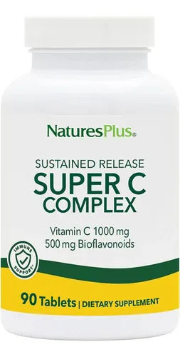 Natures Plus Super C Complex S/R | Vitamina C 1000 mg | 90 Tabletas | Liberación Prolongada | Soporte Inmunológico | Suplemento Alimenticio