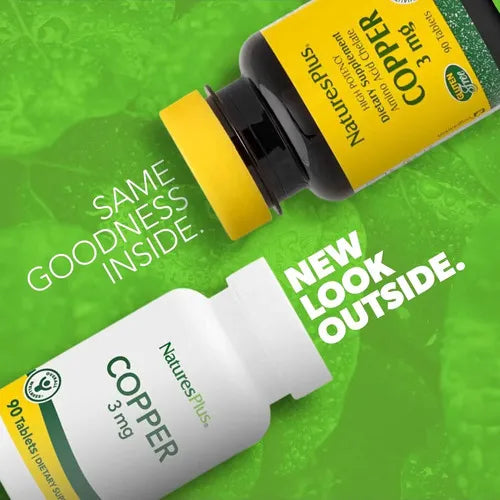 Natures Plus Copper | Cobre 3 mg | 90 Tabletas | Energía y Formación de Glóbulos Rojos | Suplemento Alimenticio