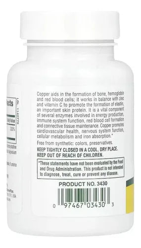 Natures Plus Copper | Cobre 3 mg | 90 Tabletas | Energía y Formación de Glóbulos Rojos | Suplemento Alimenticio