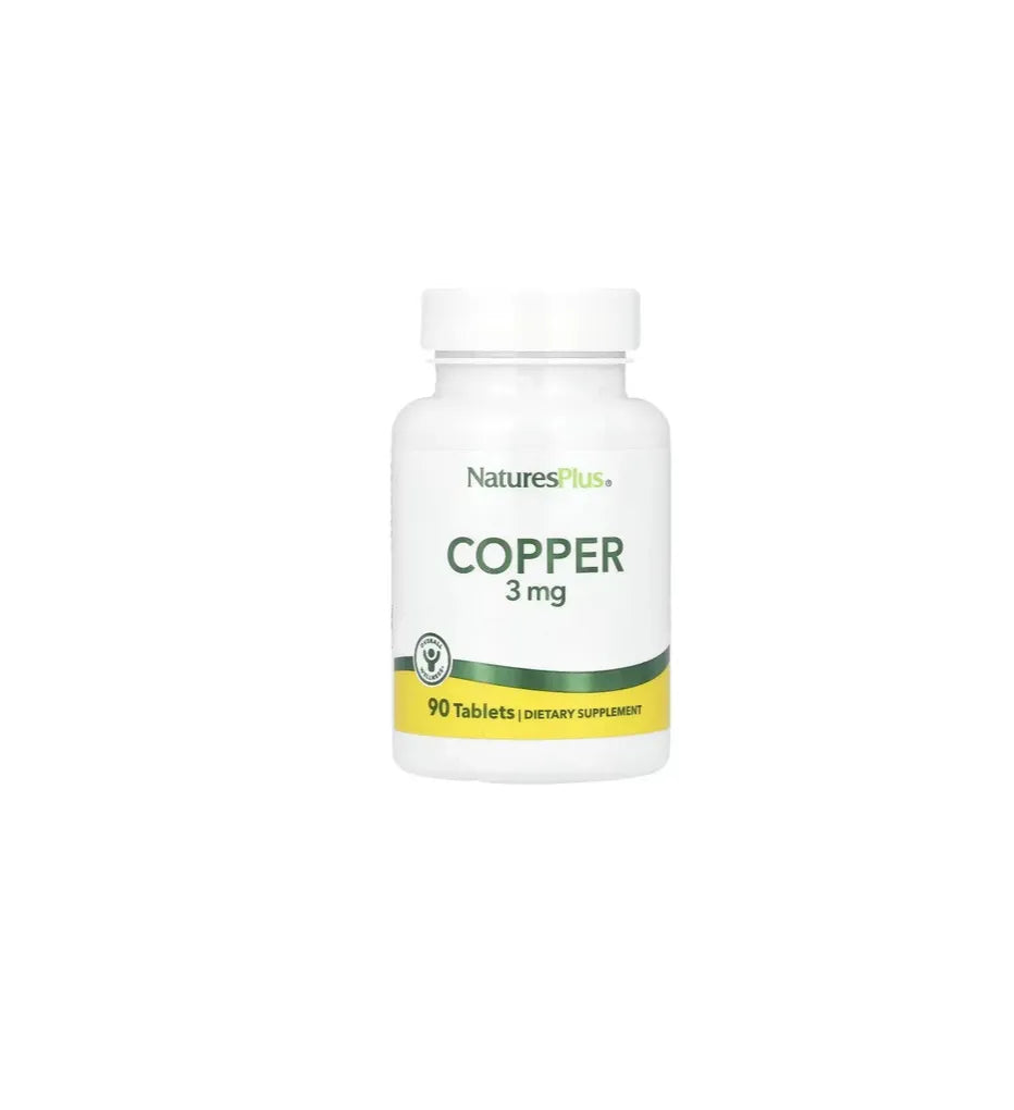Natures Plus Copper | Cobre 3 mg | 90 Tabletas | Energía y Formación de Glóbulos Rojos | Suplemento Alimenticio