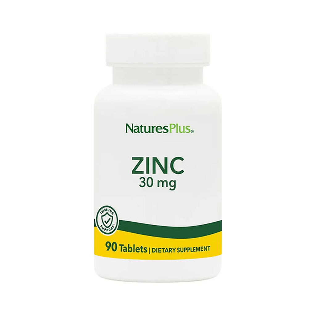Natures Plus Zinc 30 mg | 90 Tabletas | Apoyo Inmunológico y Protección Antioxidante | Salud de la Piel y Bienestar General | Suplemento Alimenticio