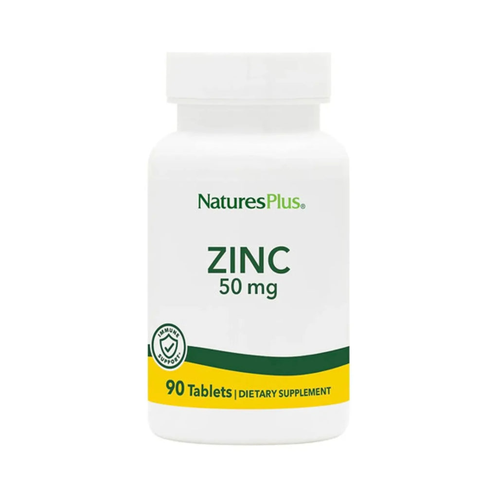 Natures Plus Zinc 50 mg | 90 Tabletas | Apoyo Inmunológico y Protección Celular | Salud de la Piel y Bienestar General | Suplemento Alimenticio