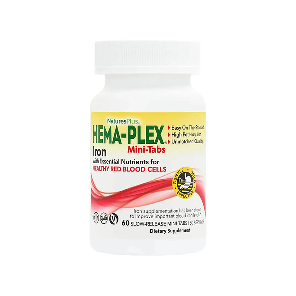Natures Plus Hema-Plex Mini-Tabs | 60 Tabletas | Hierro 85 mg | Vitaminas y Minerales | Formación de Glóbulos Rojos | Suplemento Alimenticio