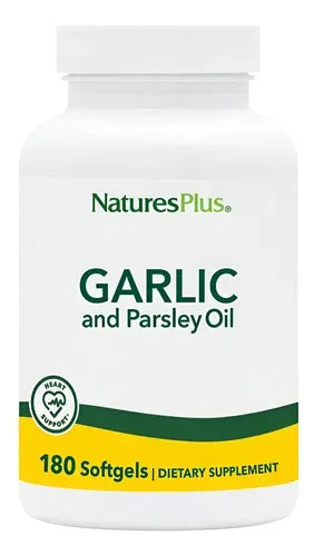 Natures Plus Garlic & Parsley Oil | Ajo y Perejil | 180 Cápsulas Blandas | Bienestar Cardiovascular e Inmunológico | Suplemento Alimenticio