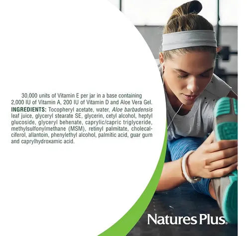 Natures Plus Vitamina E Crema | 63 g | 30,000 UI | Hidratación y Protección Antioxidante | Cuidado de la Piel | Crema Facial y Corporal