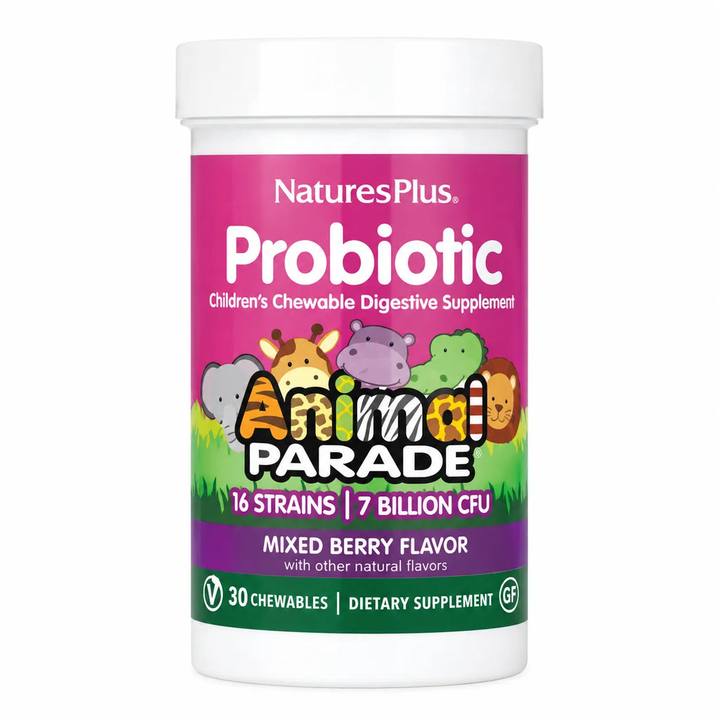 Natures Plus Animal Parade Probióticos Bi-Layer | 30 Tabletas Masticables | Salud Digestiva Infantil | Equilibrio Intestinal y Apoyo Inmunológico | Suplemento Alimenticio