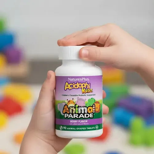 Natures Plus Animal Parade AcidophiKidz | 90 Tabletas Masticables | Probióticos Infantiles | Salud Digestiva y Equilibrio Intestinal | Suplemento Alimenticio