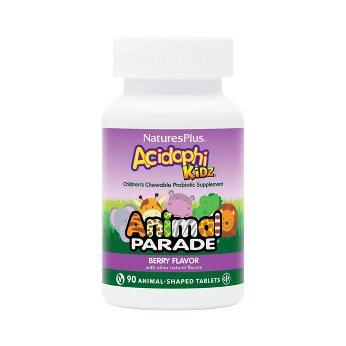 Natures Plus Animal Parade AcidophiKidz | 90 Tabletas Masticables | Probióticos Infantiles | Salud Digestiva y Equilibrio Intestinal | Suplemento Alimenticio