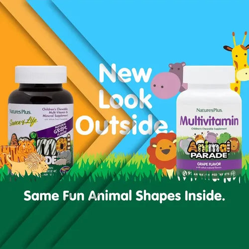 Natures Plus Animal Parade | Multivitamínico Infantil | 90 Tabletas Masticables | Vitaminas y Minerales | Suplemento Alimenticio
