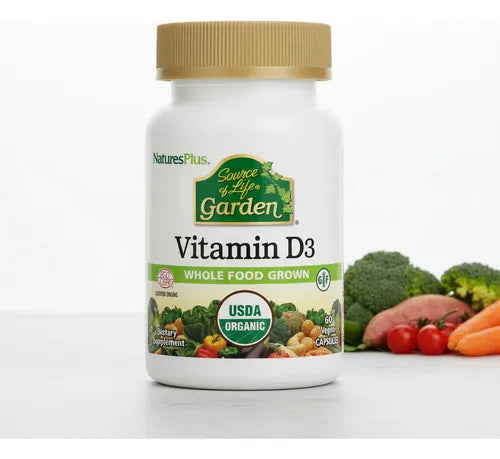 Natures Plus Source of Life Garden Vitamina D3 5000 UI | 60 Cápsulas Vegetales | Salud Ósea y Sistema Inmunológico | Suplemento Alimenticio