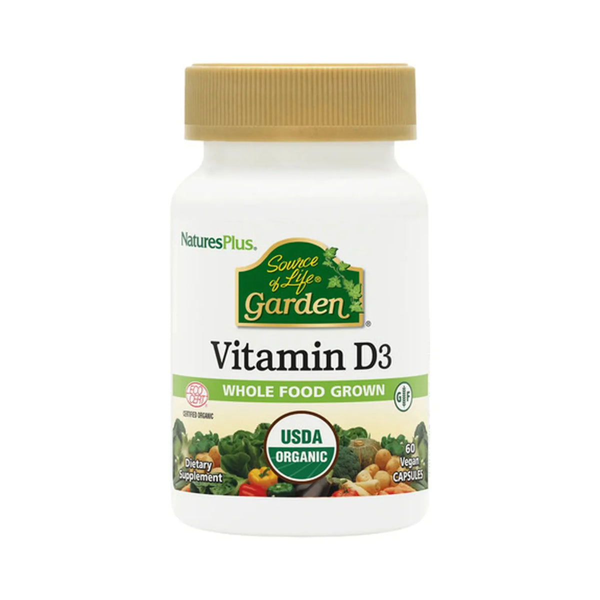 Natures Plus Source of Life Garden Vitamina D3 5000 UI | 60 Cápsulas Vegetales | Salud Ósea y Sistema Inmunológico | Suplemento Alimenticio