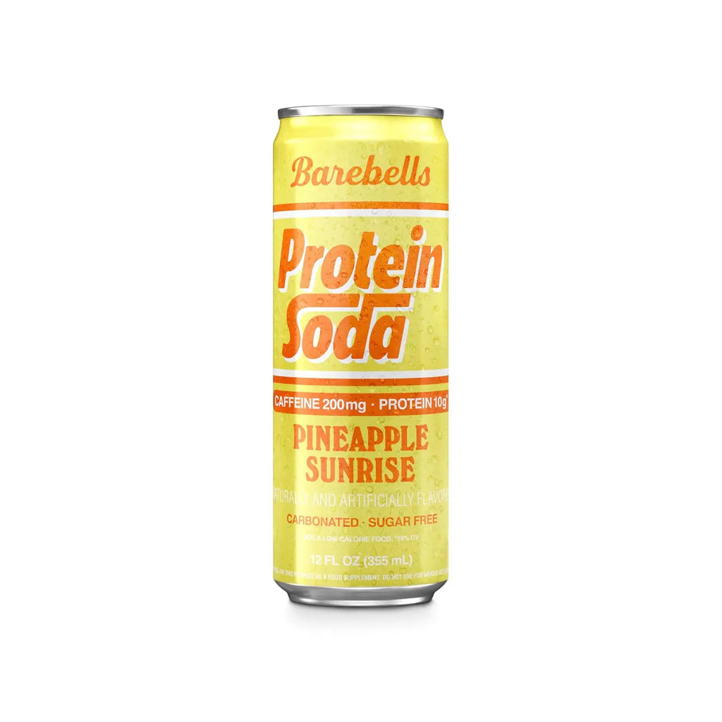Barebells Protein Soda | Bebida Proteica con Cafeína 200 mg | 12 Latas de 355 ml | Sabor Pineapple Sunrise
