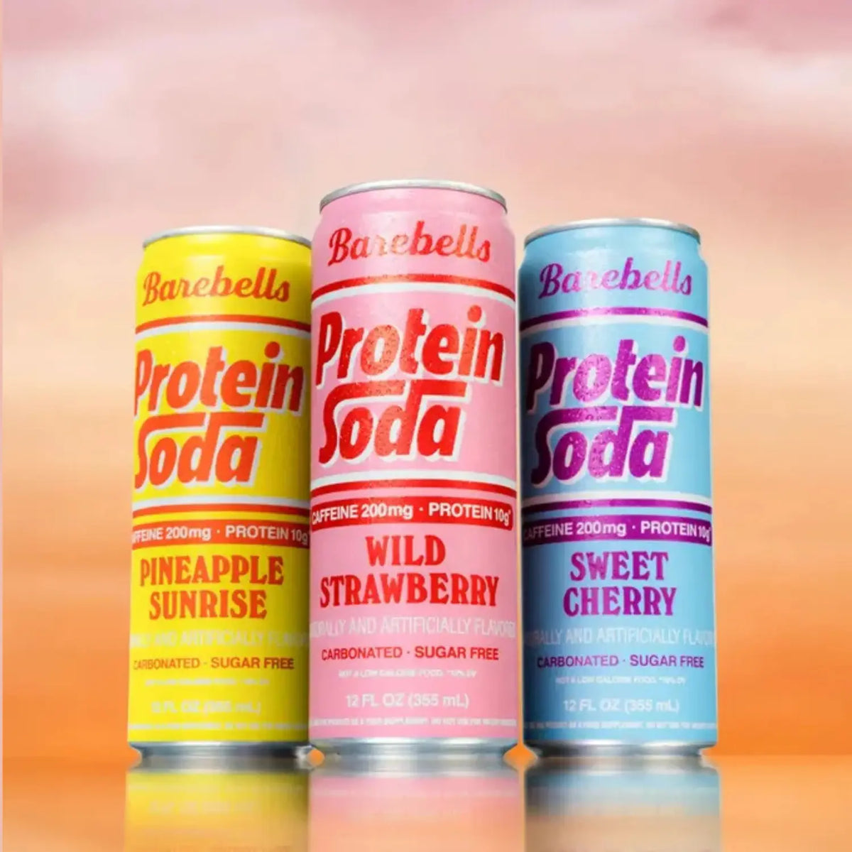 Barebells Protein Soda | Bebida Proteica con Cafeína 200 mg | 12 Latas de 355 ml | Sabor Pineapple Sunrise
