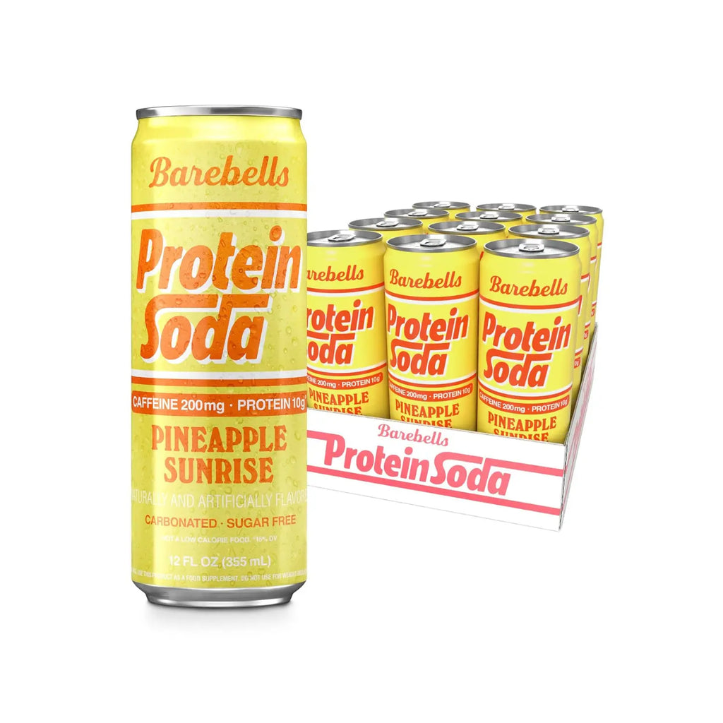 Barebells Protein Soda | Bebida Proteica con Cafeína 200 mg | 12 Latas de 355 ml | Sabor Pineapple Sunrise