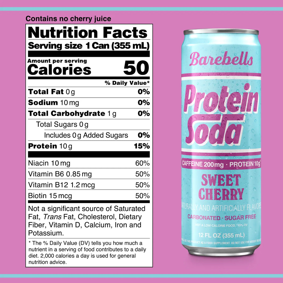 Barebells Protein Soda | Bebida Proteica con Cafeína 200 mg | 12 Latas de 355 ml | Sabor Sweet Cherry