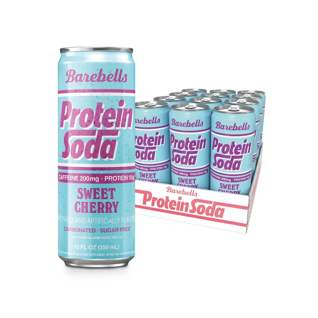 Barebells Protein Soda | Bebida Proteica con Cafeína 200 mg | 12 Latas de 355 ml | Sabor Sweet Cherry