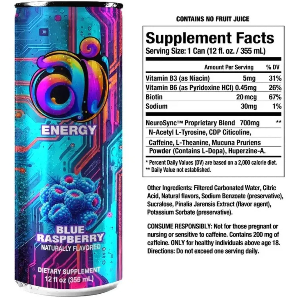 AI Energy Bebida Energética 12 pzs de 355 ml Sabor Blue Raspberry