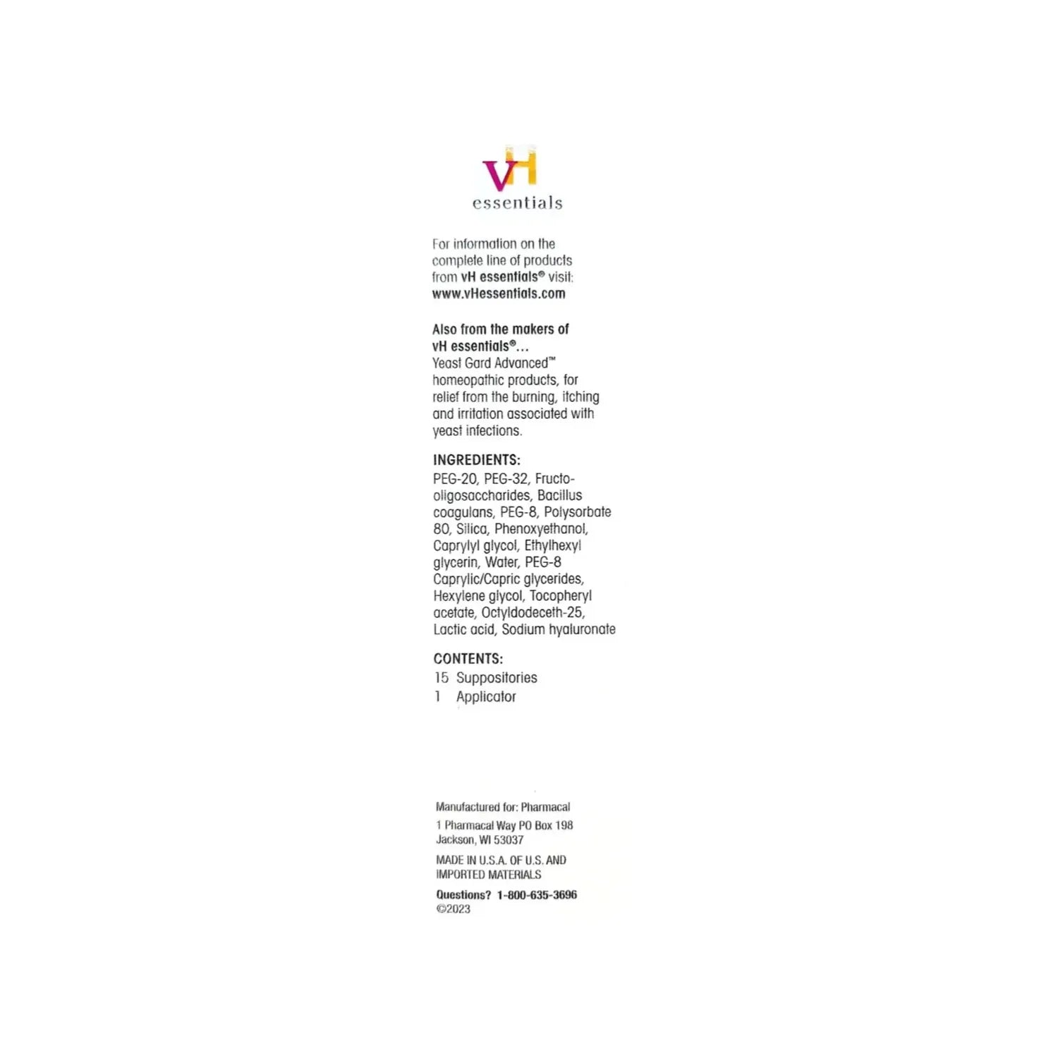 Vh essentials Prebiotic Balance Vaginal 15 Suppositories Sfn