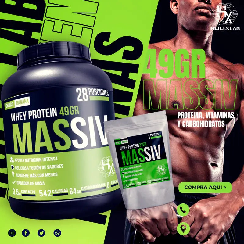 HOLIX LAB MASSIV PROTEINA WHEY 3.5 KG 28 SERVICIOS CHOCOBANANA