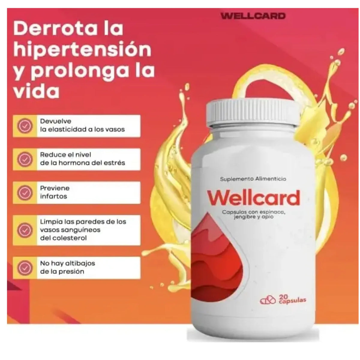 Suplemento Wellcard, Sistema Nervios Hipertencion 20 capsulas