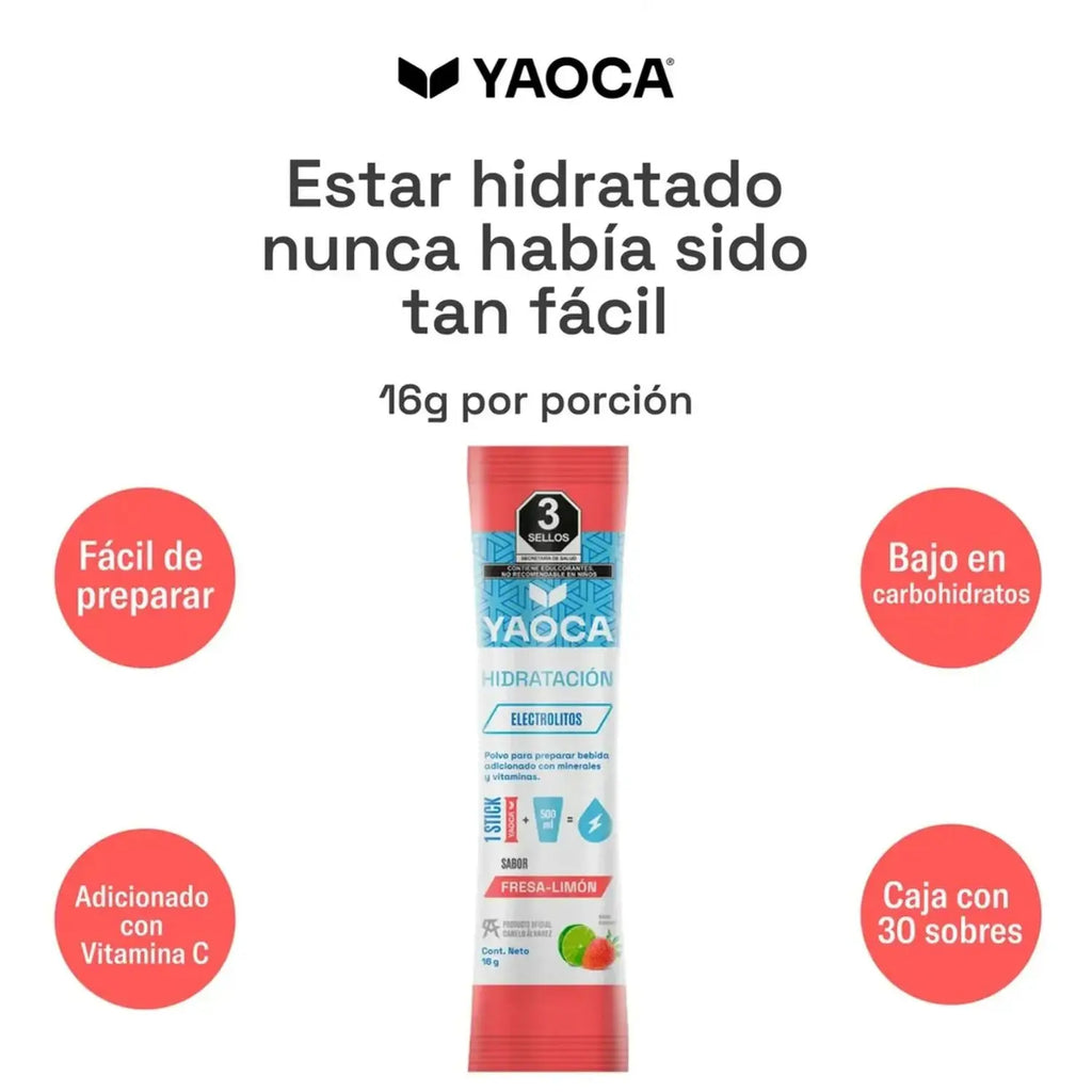 YAOCA Hidratación polvo Fresa Limón 30 pack de 16g