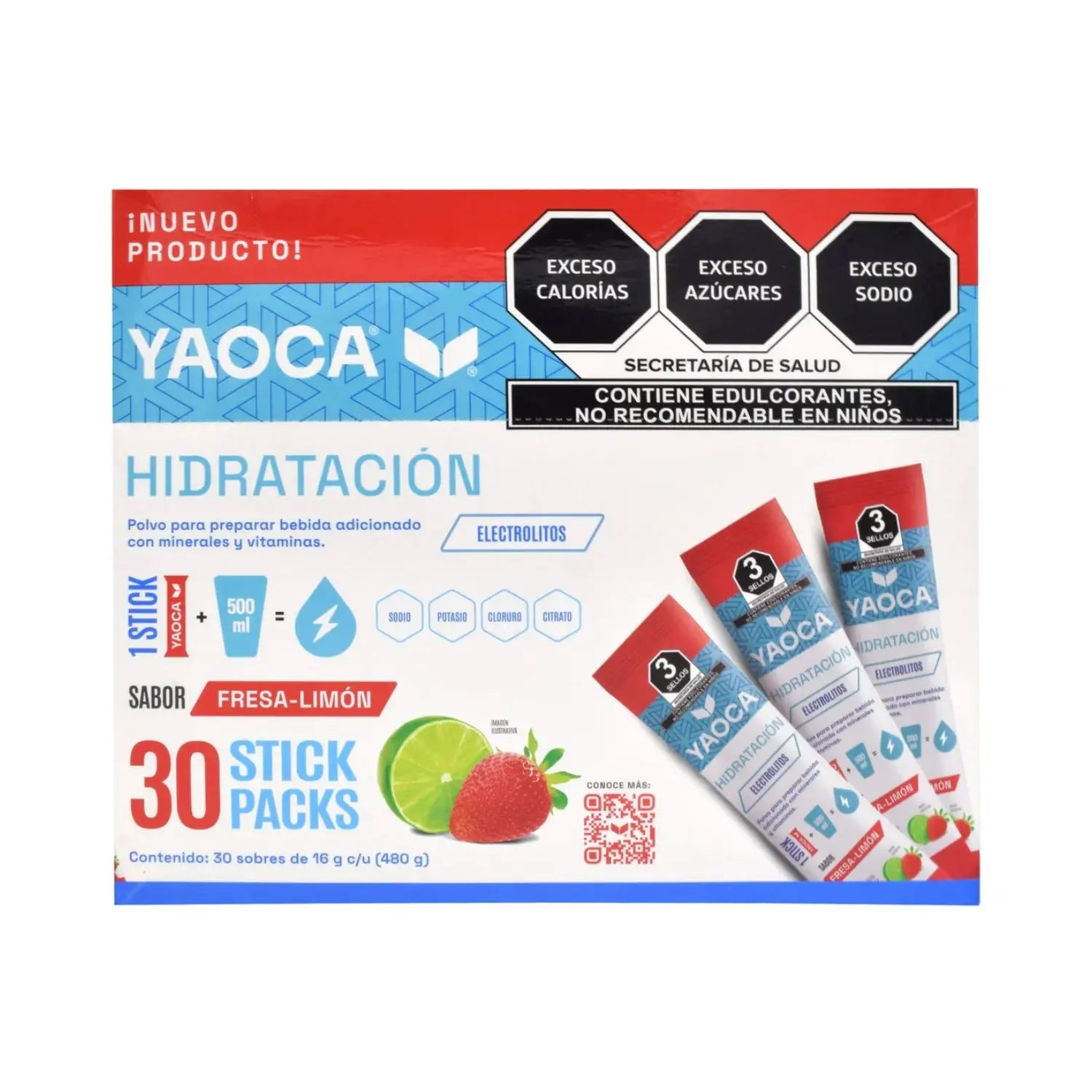 YAOCA Hidratación polvo Fresa Limón 30 pack de 16g