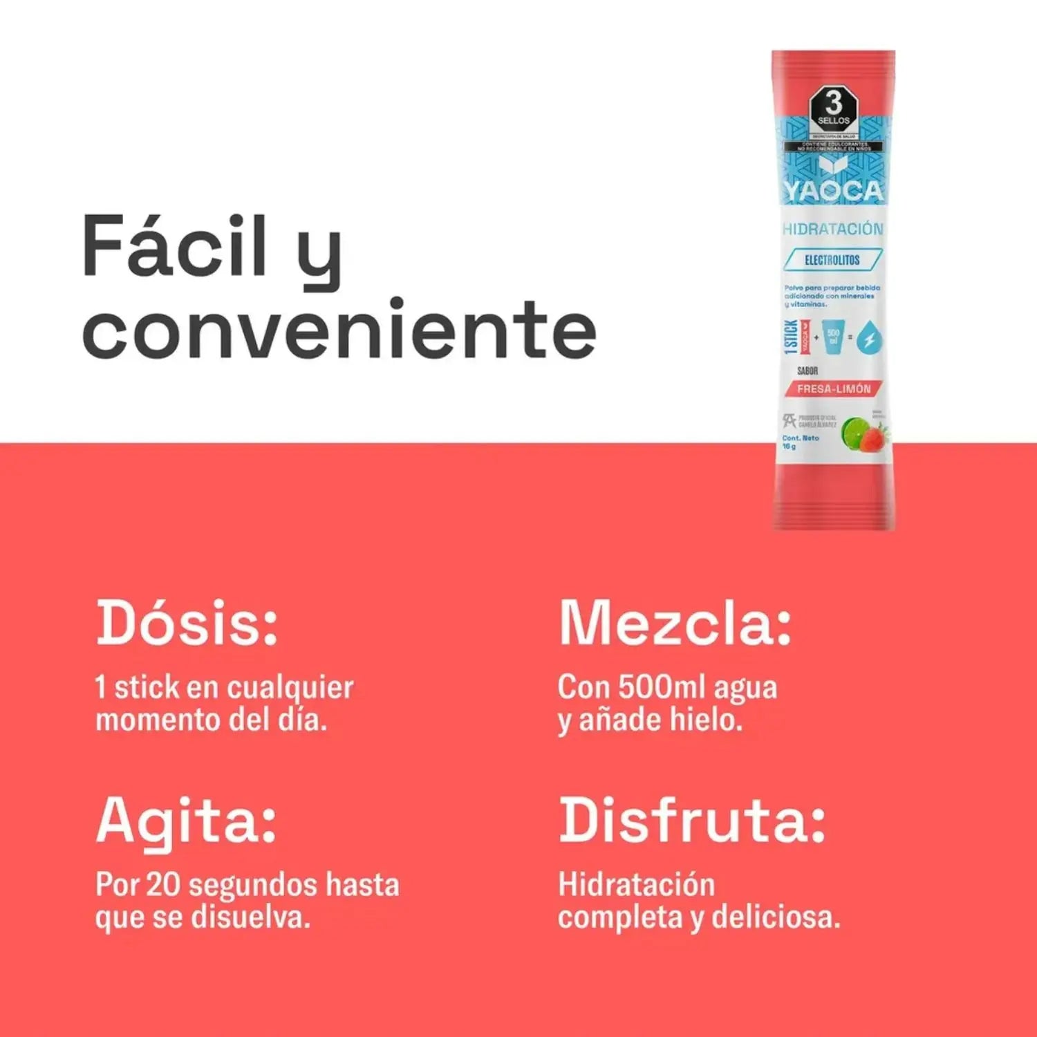 YAOCA Hidratación polvo Fresa Limón 30 pack de 16g