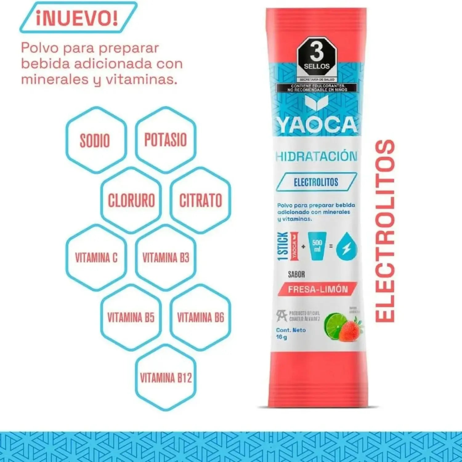 YAOCA Hidratación polvo Fresa Limón 30 pack de 16g