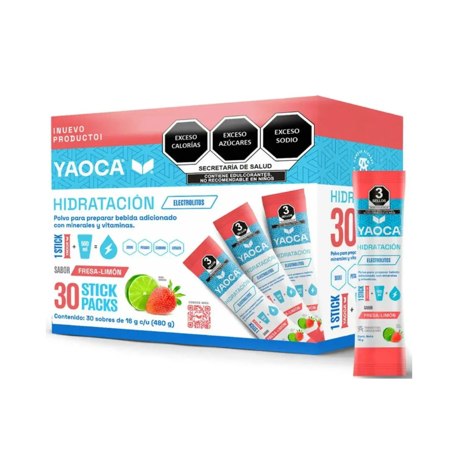 YAOCA Hidratación polvo Fresa Limón 30 pack de 16g