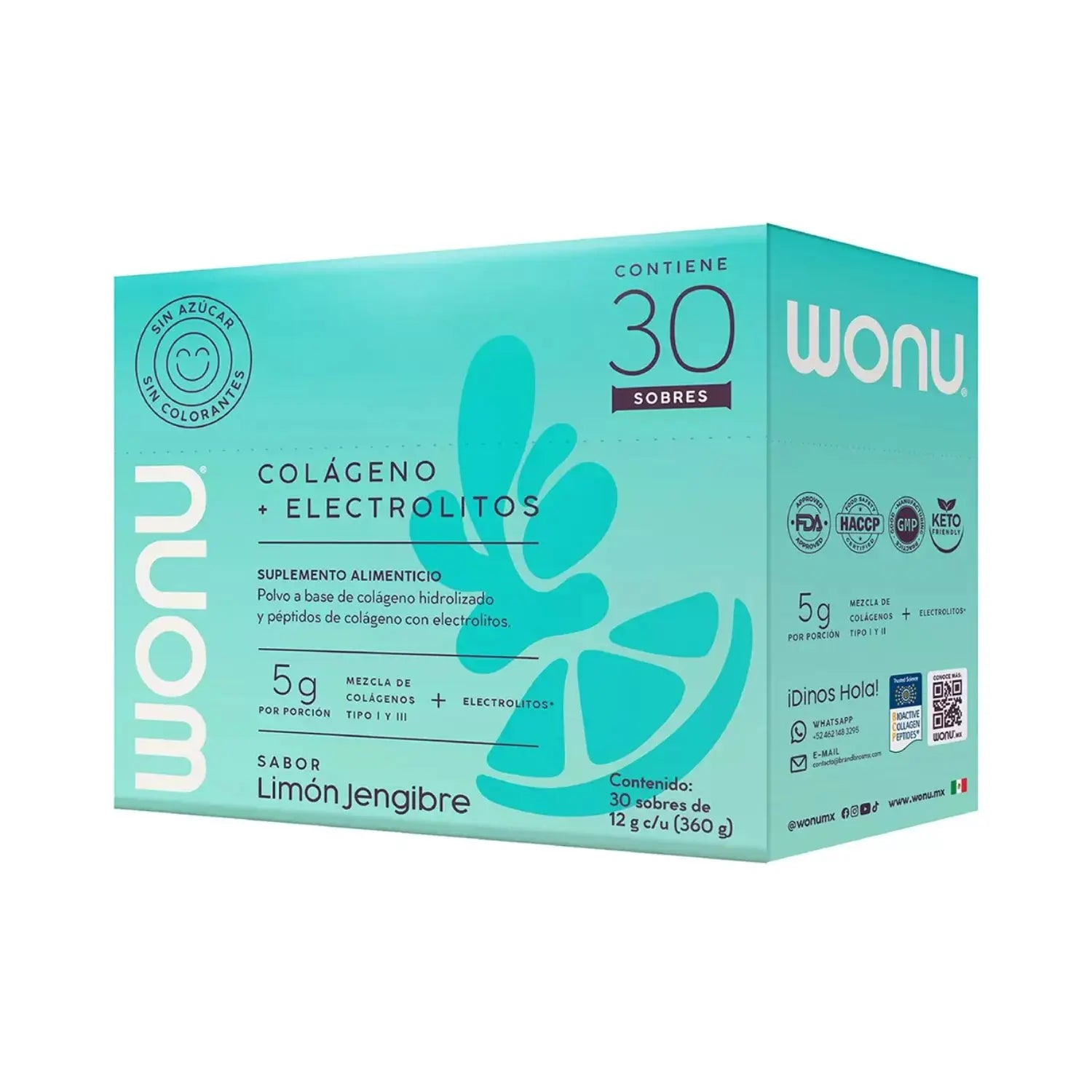 WONU Colágeno+Electrolitos Limón Jengibre 12g (30pack)